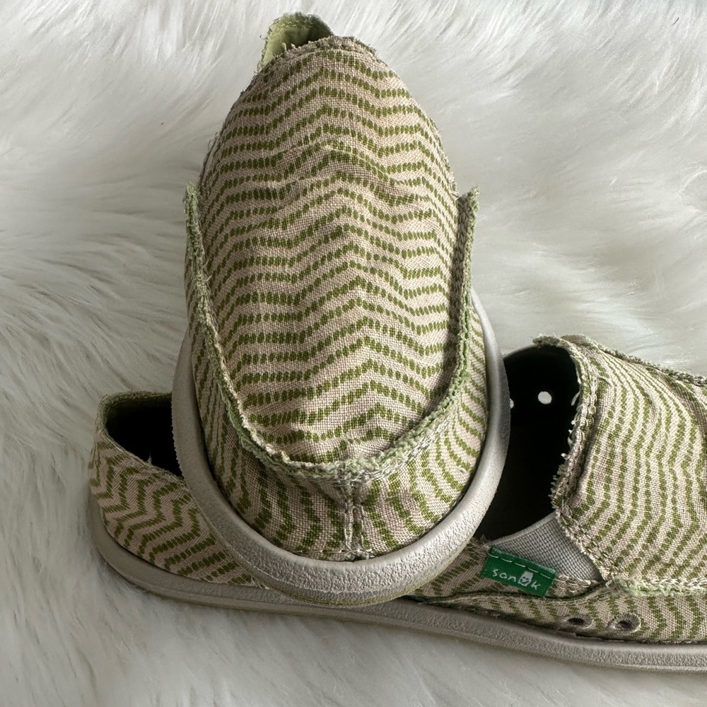 Sanuk Sidewalk Surfer Canvas Shoes Womens Size 9 Natural Khaki Green Slip On - Picture 8 of 13